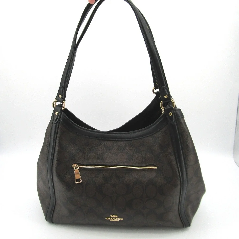 Coach Kristy Shoulder Bag Brown Black Signature Canvas Leather B2291-C6232 Hobo